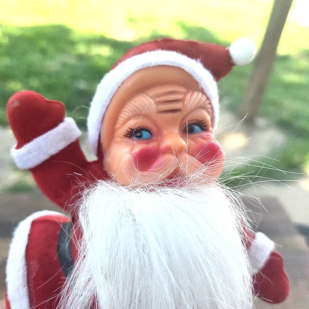 Vintage Flocked Santa Claus Figurine Plastic Face 8.5